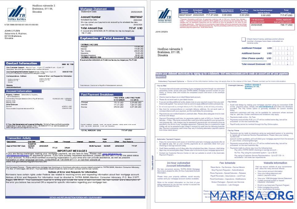 Blank Slovakia Tatra bank mortgage statement in Word and PDF formats 1 2 sample